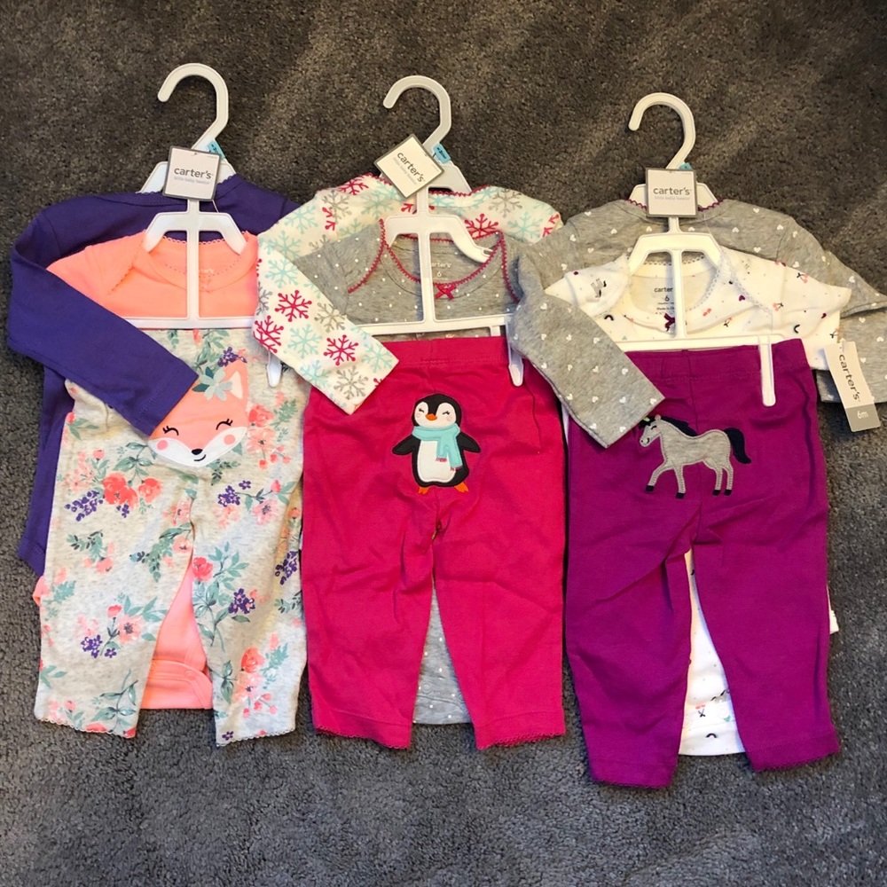 Carter’s THREE 3-piece sets 🦊🐧🐴 NWT 3-6m